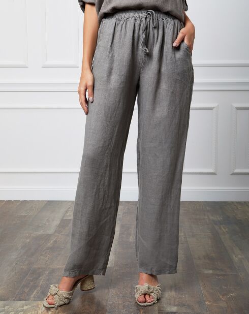 Pantaloni Honas taupe 100% lino