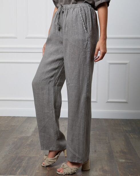 Pantaloni Honas taupe 100% lino