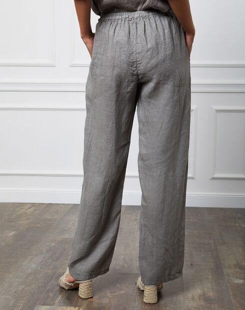 Pantaloni Honas taupe 100% lino