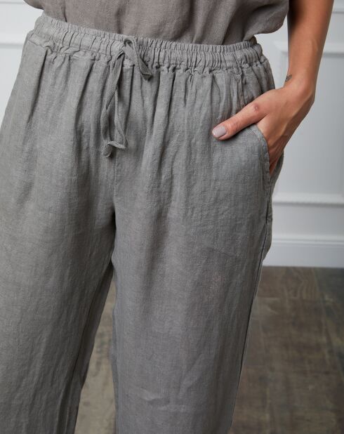 Pantaloni Honas taupe 100% lino