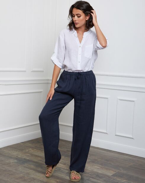Honas marineblauwe broek van 100% linnen
