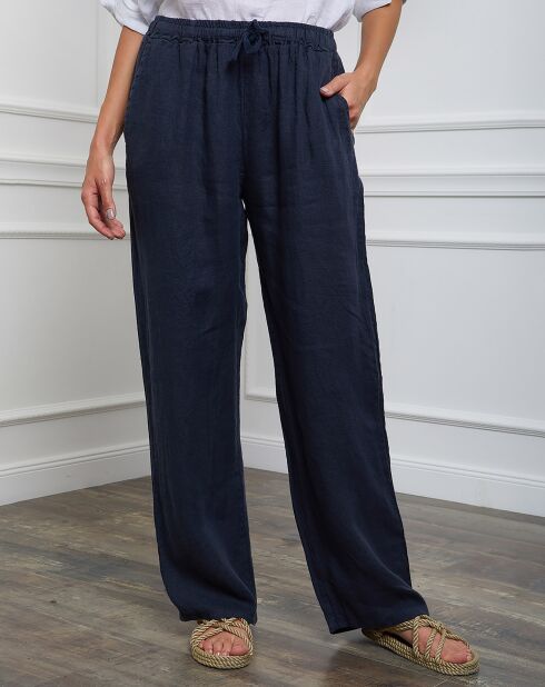 Honas marineblauwe broek van 100% linnen