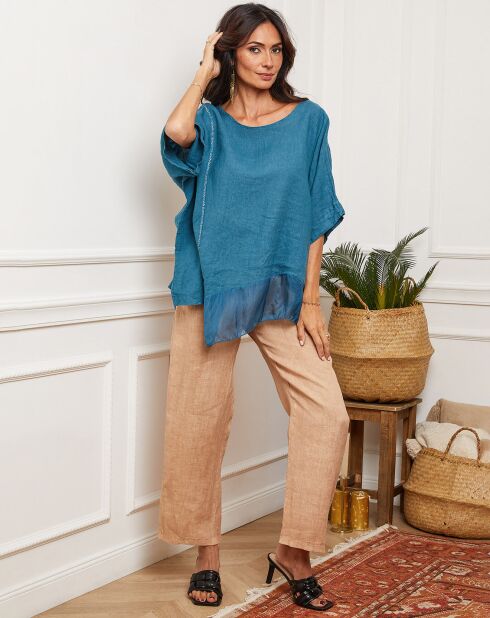 Blouse 100% Lin Kalon bleu canard