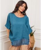 Blouse 100% Lin Kalon bleu canard