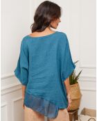 Blouse 100% Lin Kalon bleu canard