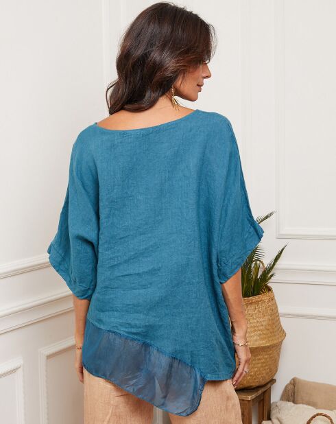 Blouse 100% Lin Kalon bleu canard