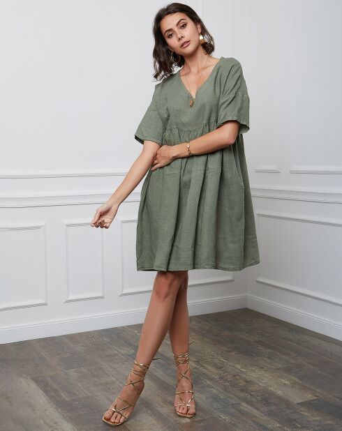 Esty kaki jurk van 100% linnen