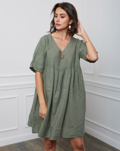 Esty kaki jurk van 100% linnen