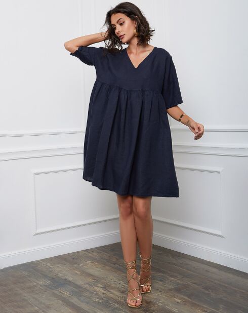 100% linnen jurk Esty marine