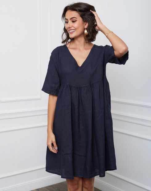 100% linnen jurk Esty marine