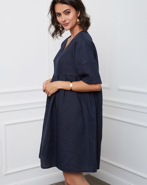 100% linnen jurk Esty marine