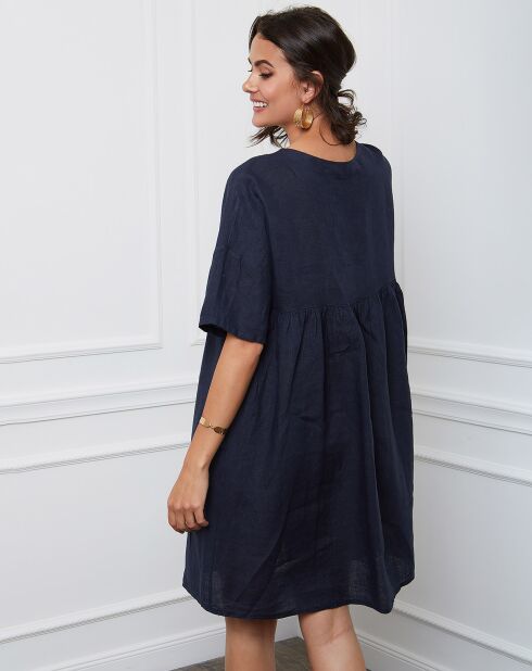 100% linnen jurk Esty marine
