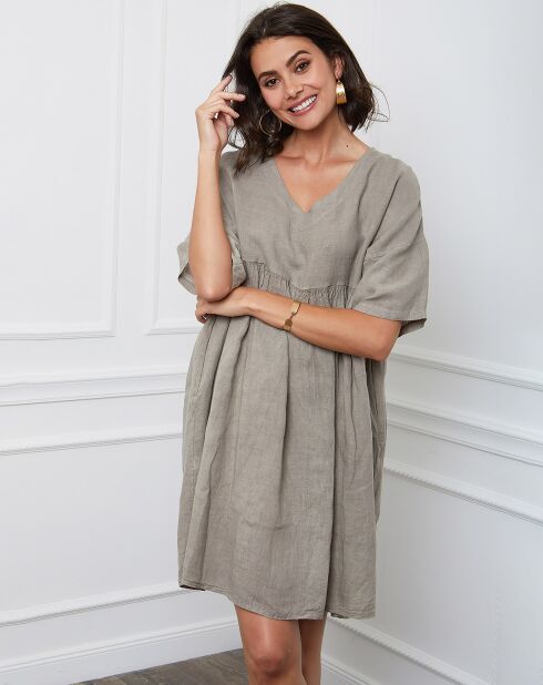 Vestido Esty taupe 100% lino