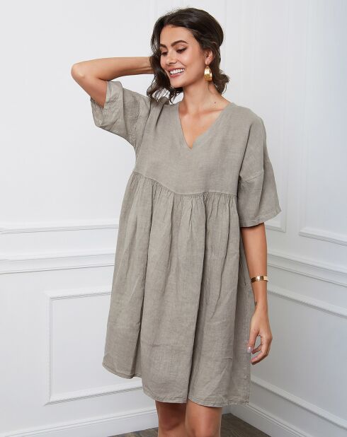 Vestido Esty taupe 100% lino