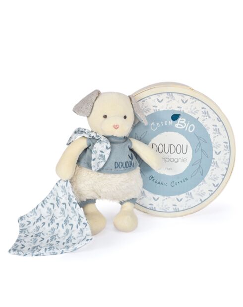 Chien avec doudou bleu