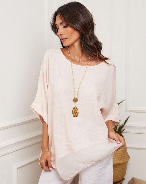 Blouse 100% Lin Kalon rose pâle