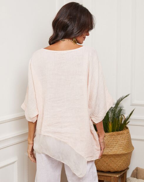 Blouse 100% Lin Kalon rose pâle
