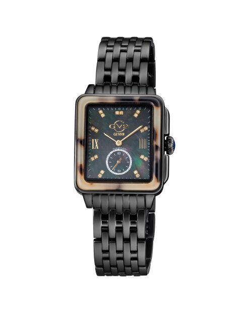 Montre Bari Tortoise Femme Quartz en Acier & Diamants 0,09 ct noire