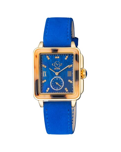Montre Bari Tortoise Femme Quartz en Cuir & Diamants 0.026 ct bleue