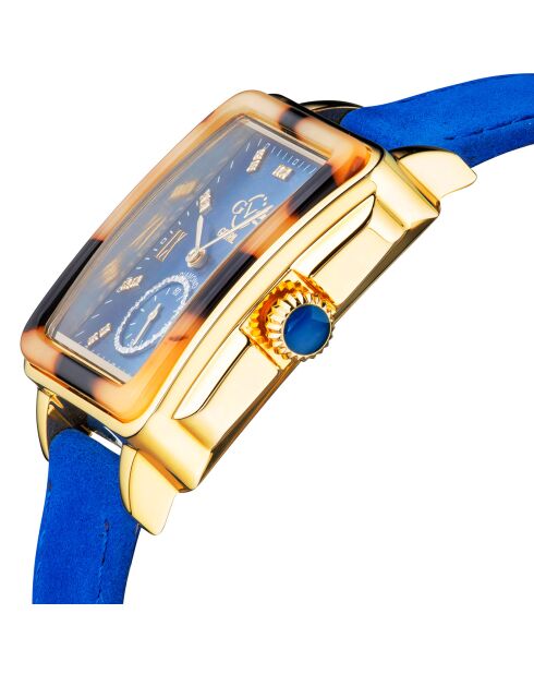 Montre Bari Tortoise Femme Quartz en Cuir & Diamants 0.026 ct bleue