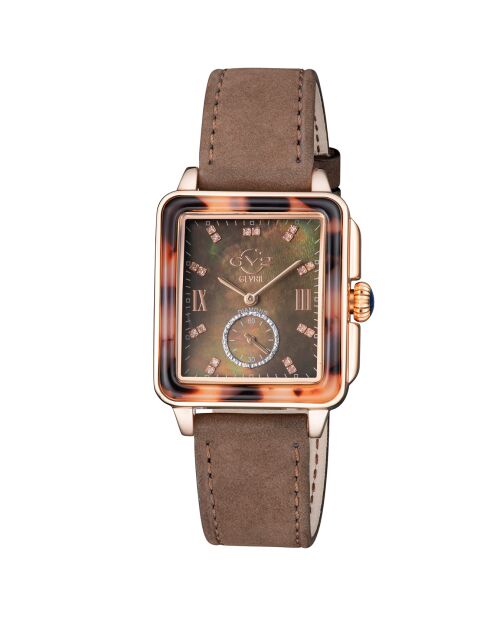 Montre Bari Tortoise Femme Quartz en Cuir & Diamants 0.117 ct marron