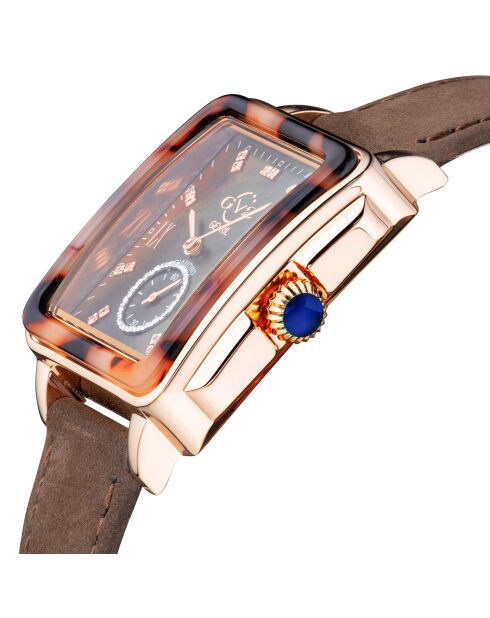 Montre Bari Tortoise Femme Quartz en Cuir & Diamants 0.117 ct marron