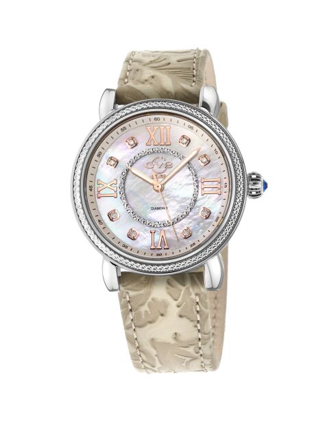 Montre Marsala Femme Quartz en Cuir & Diamants 0.4 ct nude