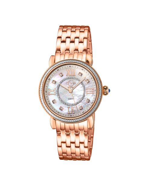 Montre Marsala Femme Quartz en Acier & Diamants 0.4 ct rose doré