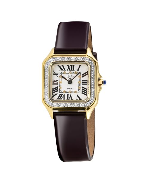 Montre Milan Femme Quartz en Cuir & Diamants 0.456 ct marron