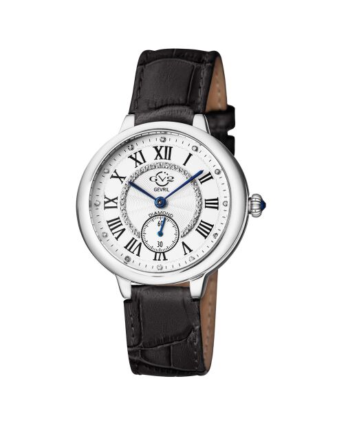 Montre Rome Femme Quartz en Cuir & Diamants 0.684 ct noire