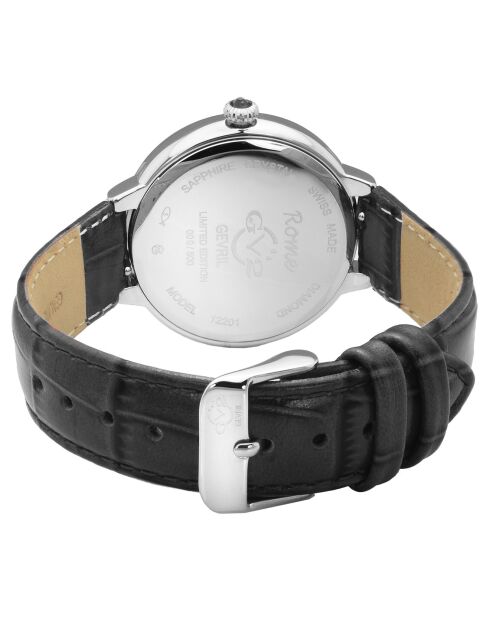 Montre Rome Femme Quartz en Cuir & Diamants 0.684 ct noire