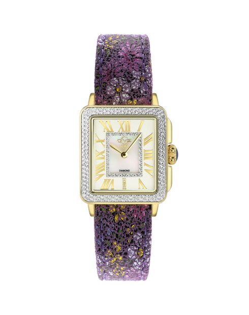 Montre Padova Floral Femme Quartz en Cuir & Diamants 0.042 ct violet/fleuri