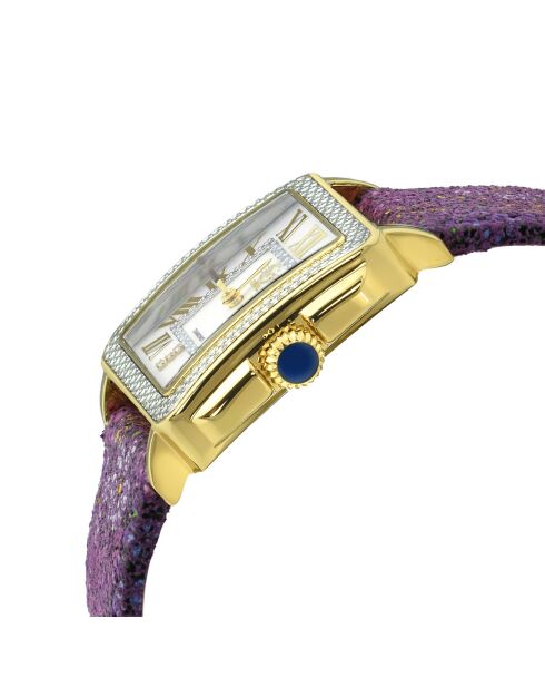 Montre Padova Floral Femme Quartz en Cuir & Diamants 0.042 ct violet/fleuri