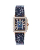 Montre Padova Floral Femme Quartz en Cuir & Diamants 0.042 ct bleu/fleuri