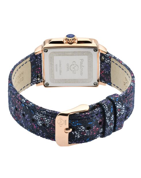Montre Padova Floral Femme Quartz en Cuir & Diamants 0.042 ct bleu/fleuri
