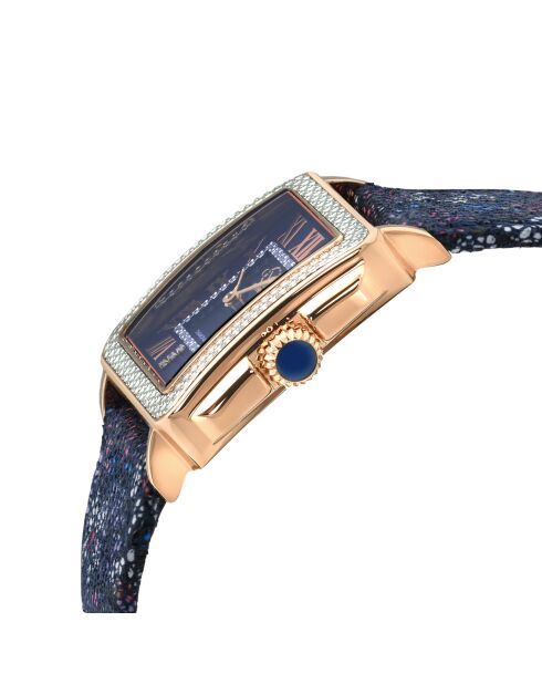 Montre Padova Floral Femme Quartz en Cuir & Diamants 0.042 ct bleu/fleuri