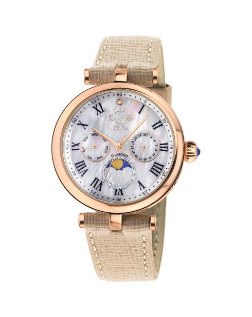 Florence Quarzuhr aus Leder und Diamanten für Damen, 0,013 ct, beige
