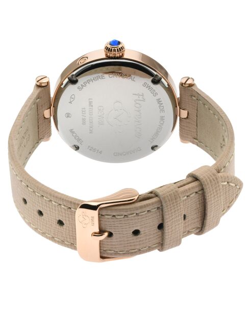 Florence Quartz dameshorloge van leer en diamant 0,013 kt beige