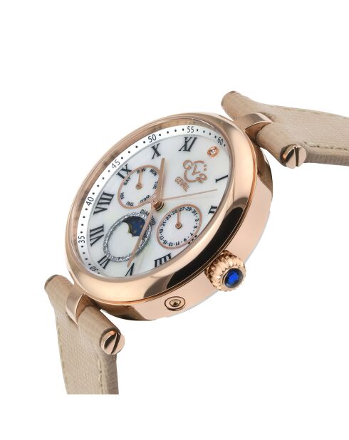 Florence Quarzuhr aus Leder und Diamanten für Damen, 0,013 ct, beige