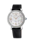 Montre Ravenna Femme Quartz en Cuir & Diamants 0.04 ct noire