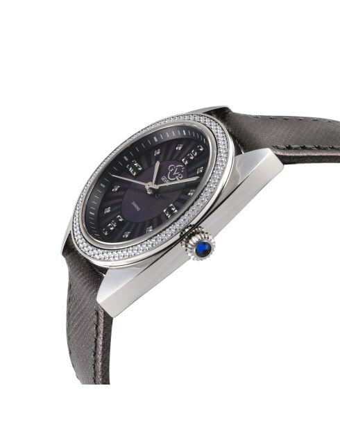 Palermo Quarz-Lederuhr für Damen, 0,0316 ct Diamanten und schwarze Edelsteine