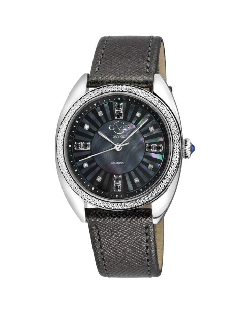 Palermo Quarz-Lederuhr für Damen, 0,0316 ct Diamanten und schwarze Edelsteine