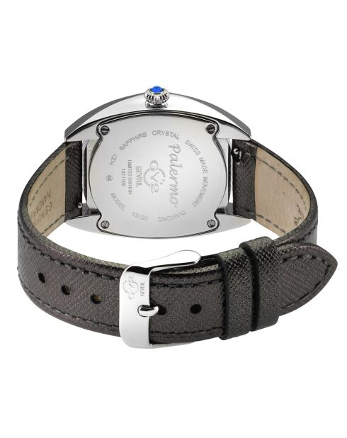 Palermo Quarz-Lederuhr für Damen, 0,0316 ct Diamanten und schwarze Edelsteine