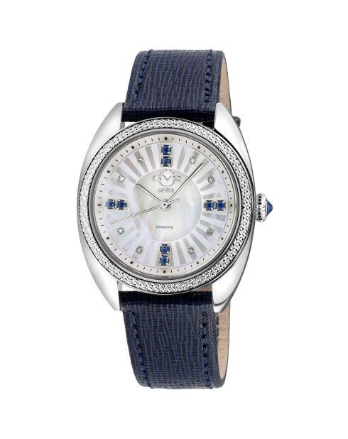 Montre Palermo Femme Quartz en Cuir, Diamants 0.0316 ct & Pierres Précieuses bleue