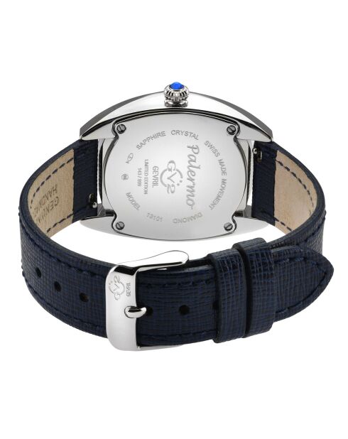 Montre Palermo Femme Quartz en Cuir, Diamants 0.0316 ct & Pierres Précieuses bleue