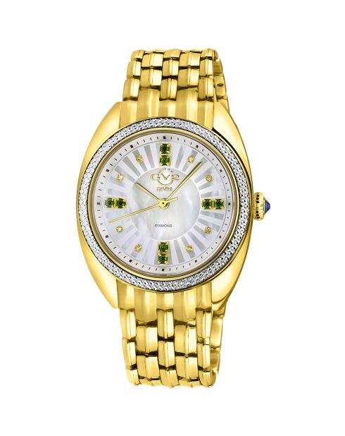 Montre Palermo Femme Quartz en Acier, Diamants 0.0316 ct & Pierres Préciseuses dorée