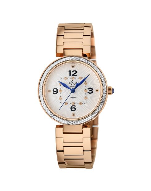 Piemonte Quartz dameshorloge in staal en diamanten, 0,6 kt roségoud