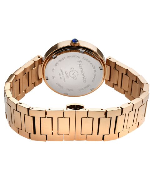 Piemonte Quartz dameshorloge in staal en diamanten, 0,6 kt roségoud