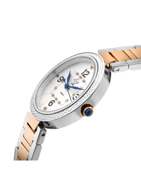 Piemonte kwartshorloge voor dames in staal en diamanten, 0,6 kt roségoud/zilver