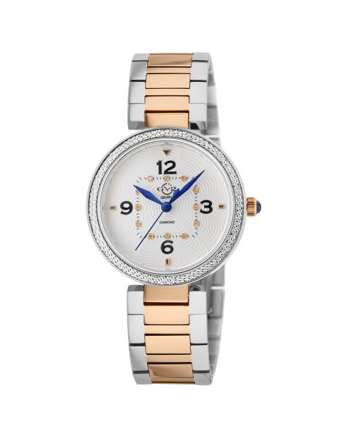 Piemonte kwartshorloge voor dames in staal en diamanten, 0,6 kt roségoud/zilver